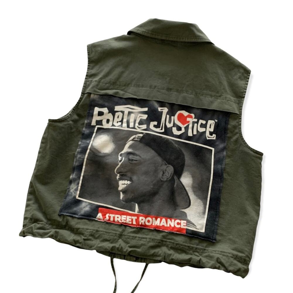 Reworked Apparel 2Pac Poetic Justice Green Upcycled Vest Women's Medium Tupac